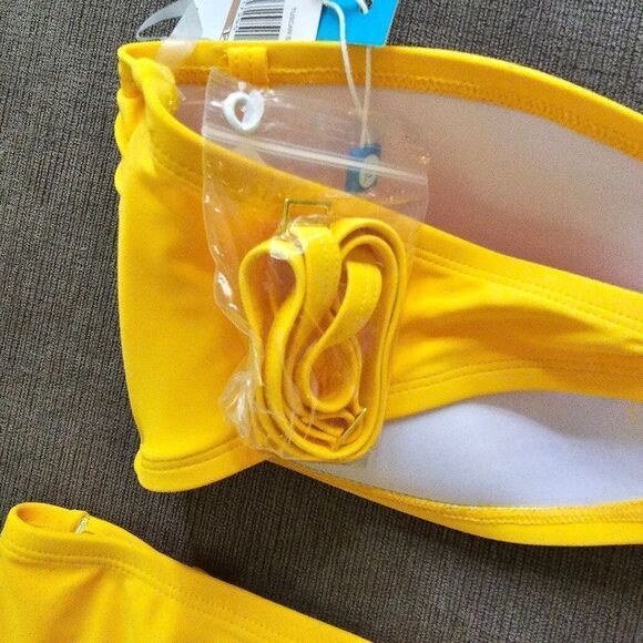 2025 Bleu Rod Beattie Yellow basket weave Bandeau Bikini hipster bottom size 12 - Picture 10 of 11